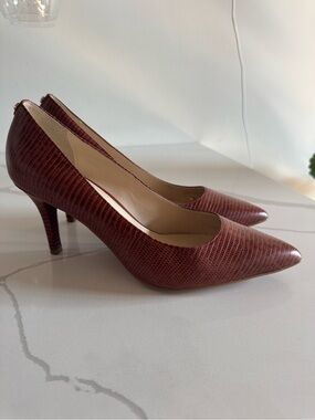 Cole Haan Lizard-Embossed Leather Brown Heels
